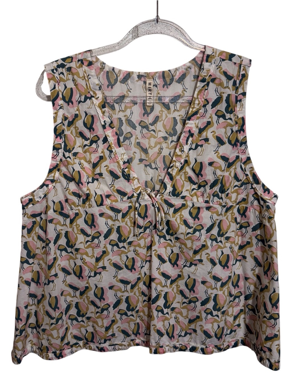 Mirth Size Large Garden Bird Cotton PJ Cami Top V-Neck Sleeveless Lounge Casual